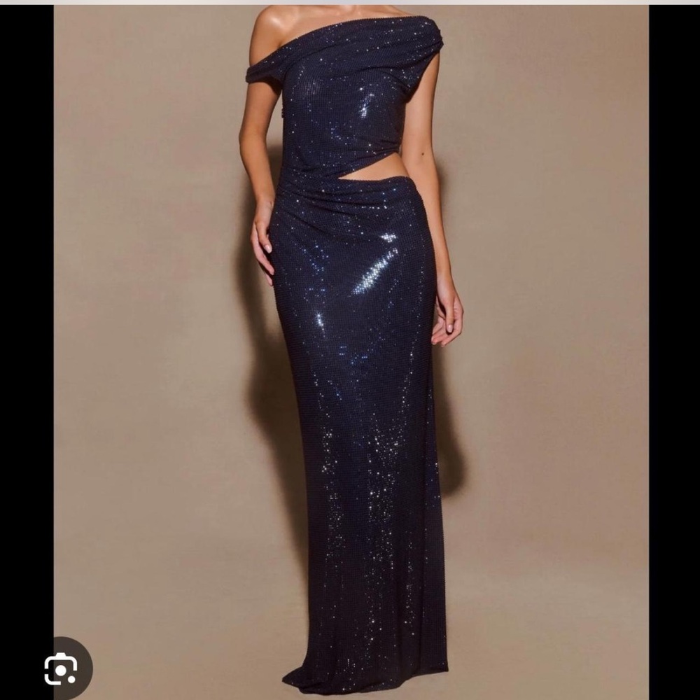 Meshki Kenny diamante one shoulder maxi dress